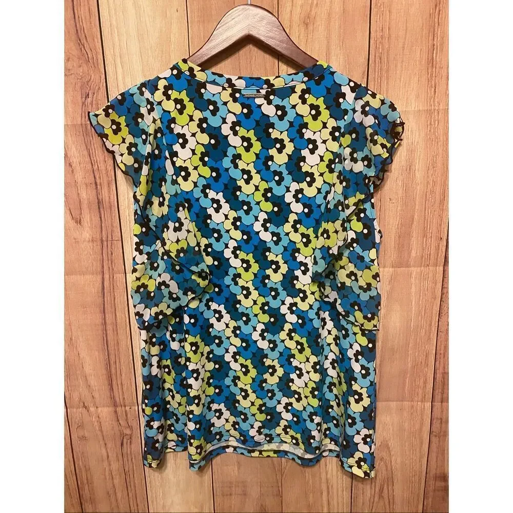 Michael Kors Large blue green floral top t-shirt women’s